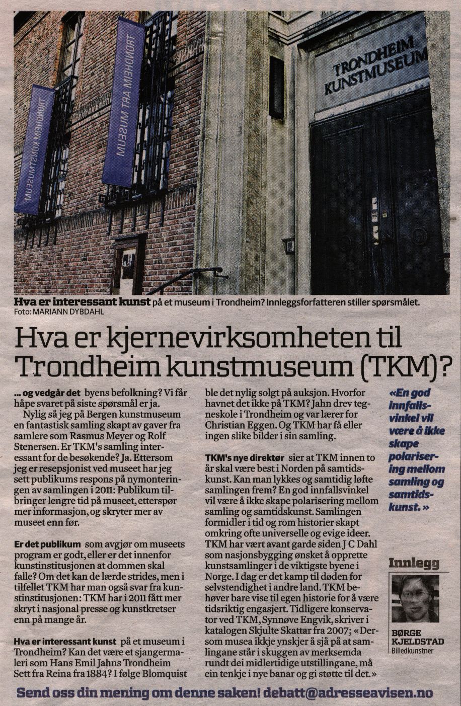 Article in Adresseavisen on TKM